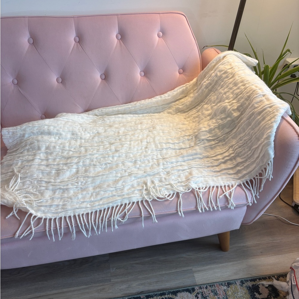 West Elm - Luxurious Crinkle Cream Throw Blanket